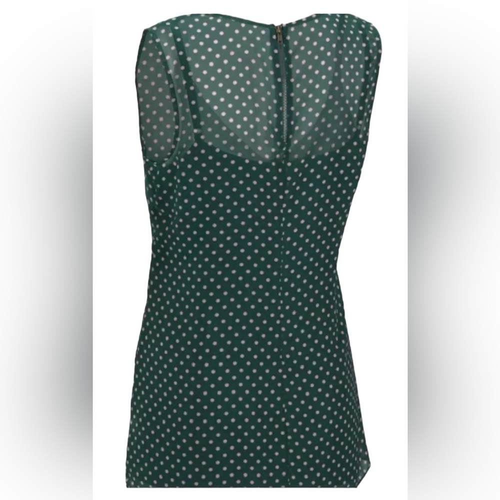 CAbi Size S Flirt Top Green w/Pink Polka Dot with Detachable Green Cami. 2 in 1 - Picture 2 of 10